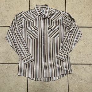 Men's Ely Cattleman Long Sleeve Textured Stripe Western Snap Shirt Tan Size M